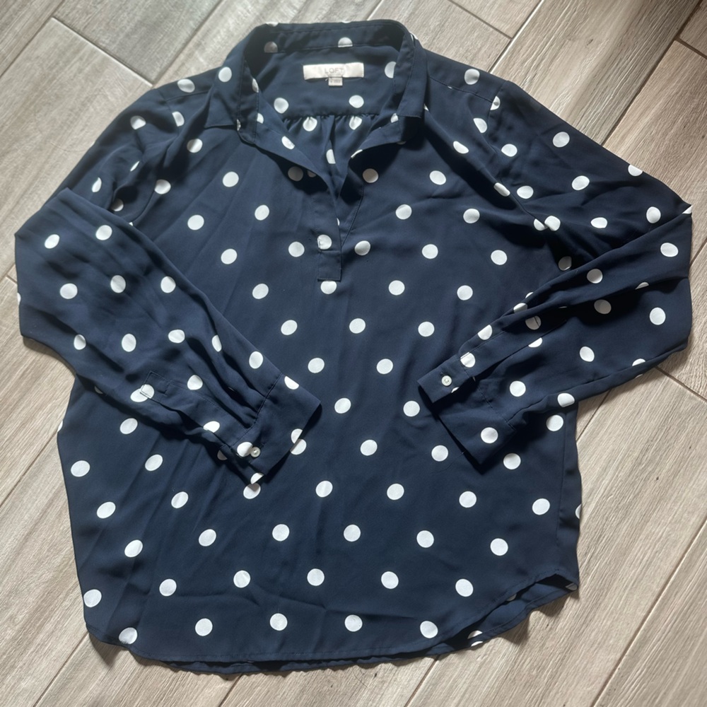 LOFT Navy Polka Dot Blouse